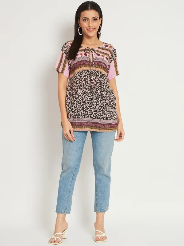 Pink_Women_Top_Kurta_Floral_Printed_Casual_Stylish_Short_Kurta