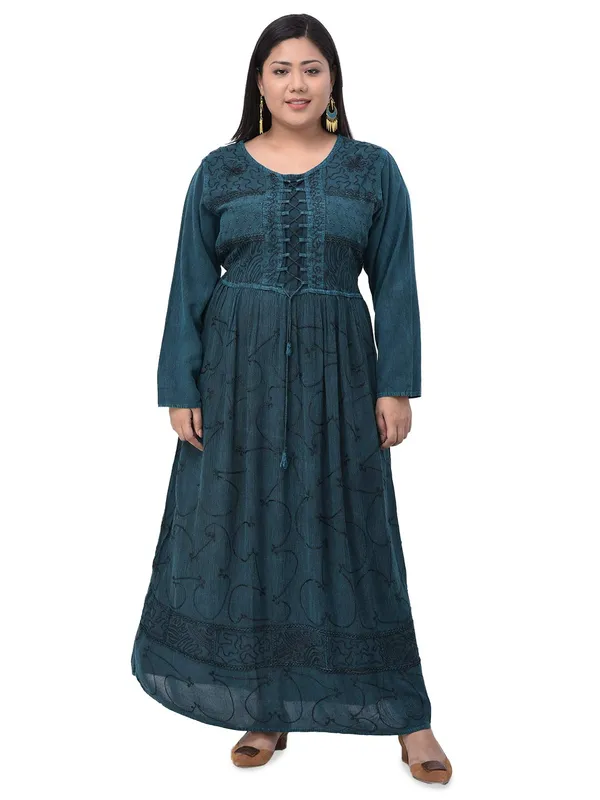 Plus_Size_Blue_Blue_Women_Long_Dress_Floral_Fit_And_Flare_Summer_Casual_Party_Wear_Full_Sleeve
