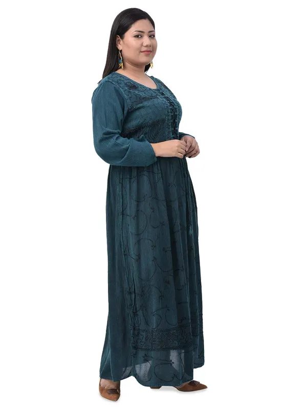 Plus_Size_Blue_Blue_Women_Long_Dress_Floral_Fit_And_Flare_Summer_Casual_Party_Wear_Full_Sleeve