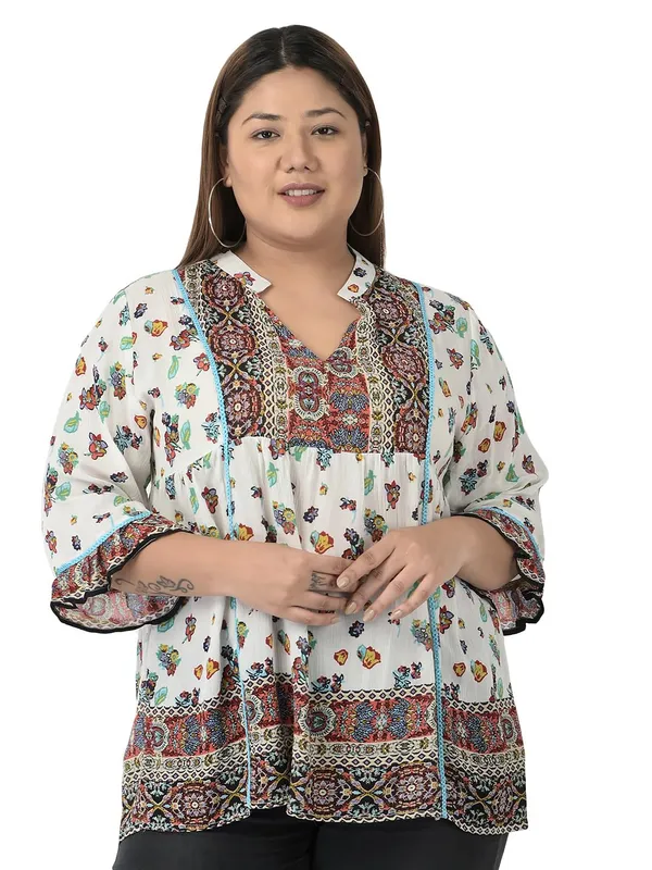 Plus_Size_White_Short_Kurti_Kurta_Casual_Stylish_Longline_Top_For_Women