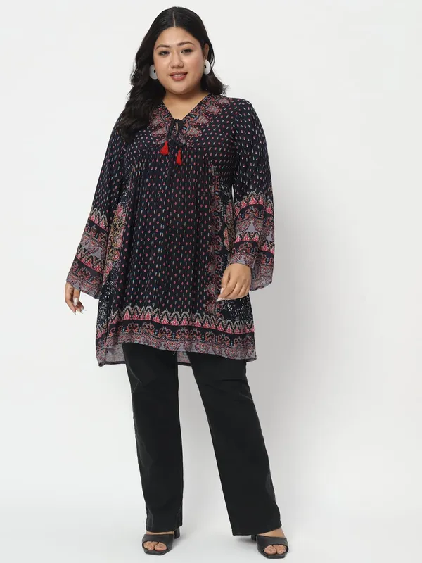 Plus_Size_Blue_Women_Top_Floral_Printed_Casual_Stylish_Longline_Beachwear