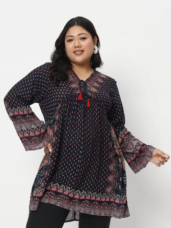 Plus_Size_Blue_Women_Top_Floral_Printed_Casual_Stylish_Longline_Beachwear