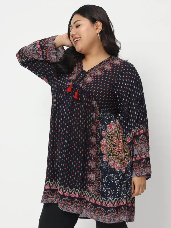 Plus_Size_Blue_Women_Top_Floral_Printed_Casual_Stylish_Longline_Beachwear