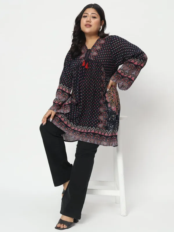 Plus_Size_Blue_Women_Top_Floral_Printed_Casual_Stylish_Longline_Beachwear