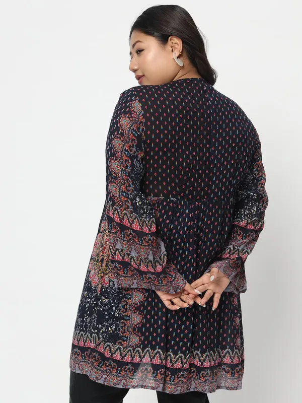 Plus_Size_Blue_Women_Top_Floral_Printed_Casual_Stylish_Longline_Beachwear
