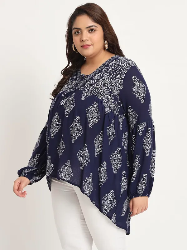 Plus_Size_Blue_Top_Floral_Embroidered_Blue_Long_Tunic_Fit_And_Flare_Casual_Stylish_Top_For_Women