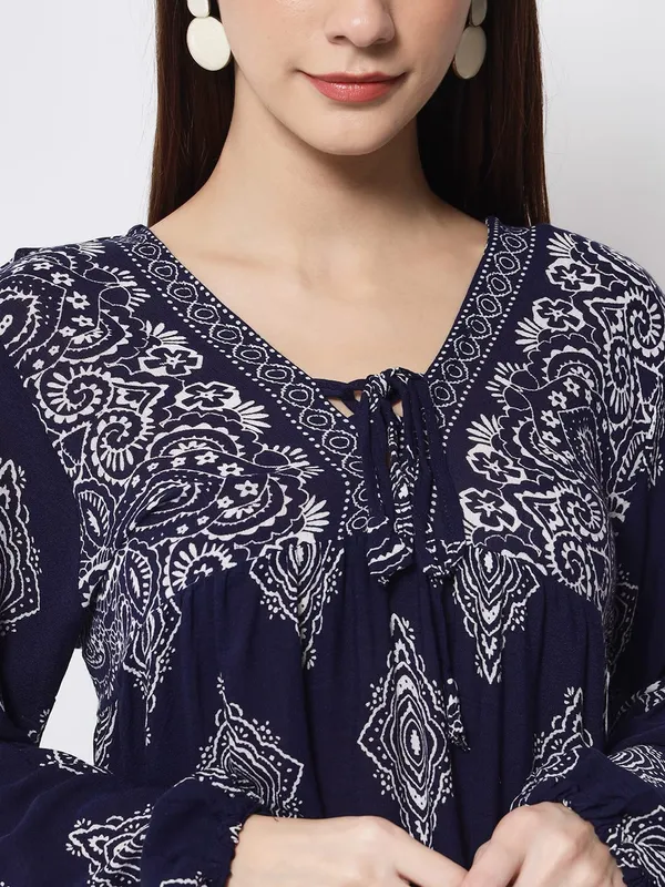 Blue_Floral_Embroidered_Blue_Long_Tunic_Fit_And_Flare_Casual_Stylish_Top_For_Women