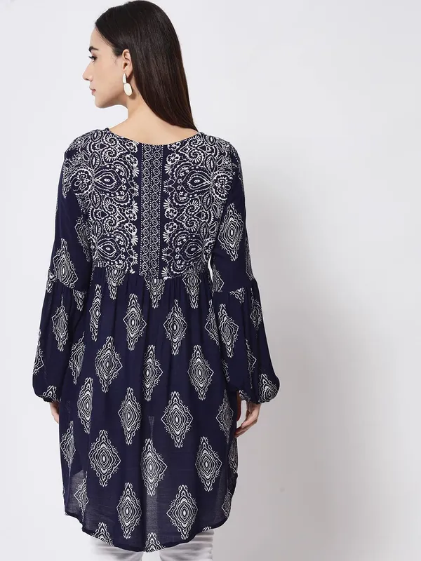 Blue_Floral_Embroidered_Blue_Long_Tunic_Fit_And_Flare_Casual_Stylish_Top_For_Women