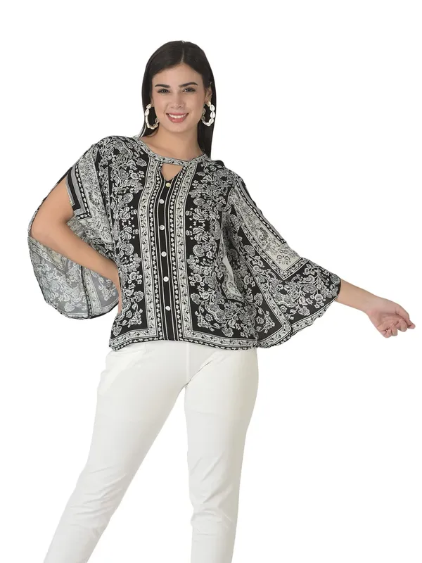 Black_Floral_Embroidered_Blacktunic_Fit_And_Flare_Casual_Stylish_Top_For_Women