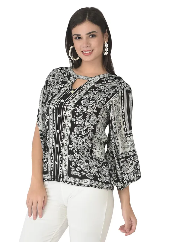 Black_Floral_Embroidered_Blacktunic_Fit_And_Flare_Casual_Stylish_Top_For_Women