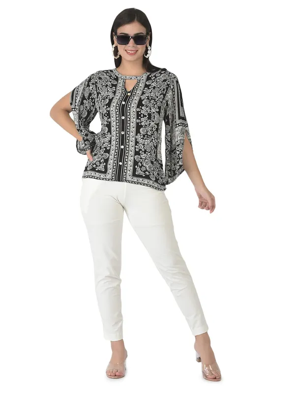 Black_Floral_Embroidered_Blacktunic_Fit_And_Flare_Casual_Stylish_Top_For_Women