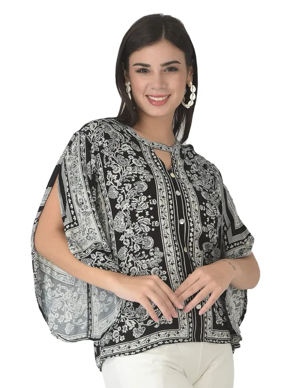 Black_Floral_Embroidered_Blacktunic_Fit_And_Flare_Casual_Stylish_Top_For_Women