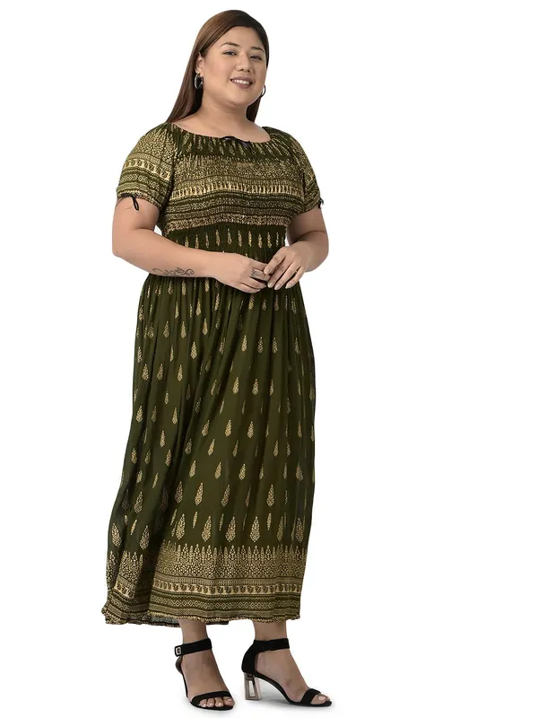 Plus_Size_Green_Women_Long_Floral_Printed_Summer_Dress_Kurti_Anakurti_Bodice_Maxi_Dress_Casual