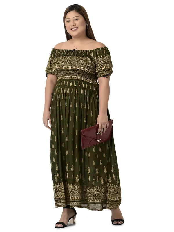 Plus_Size_Green_Women_Long_Floral_Printed_Summer_Dress_Kurti_Anakurti_Bodice_Maxi_Dress_Casual