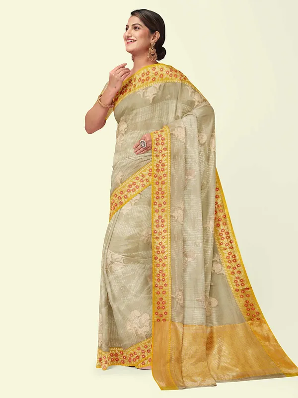 Beige_Cotton_Blend_Banarasi_Sarees_For_Women