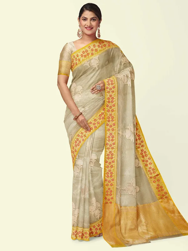 Beige_Cotton_Blend_Banarasi_Sarees_For_Women