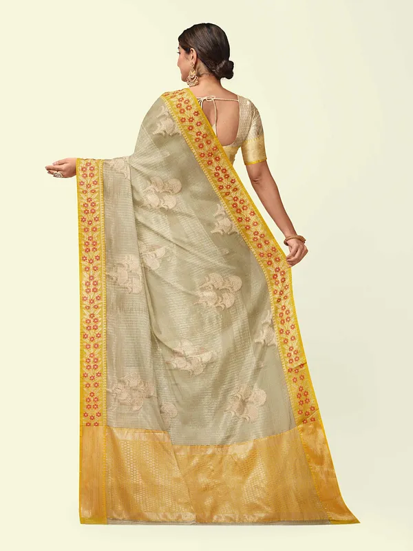 Beige_Cotton_Blend_Banarasi_Sarees_For_Women