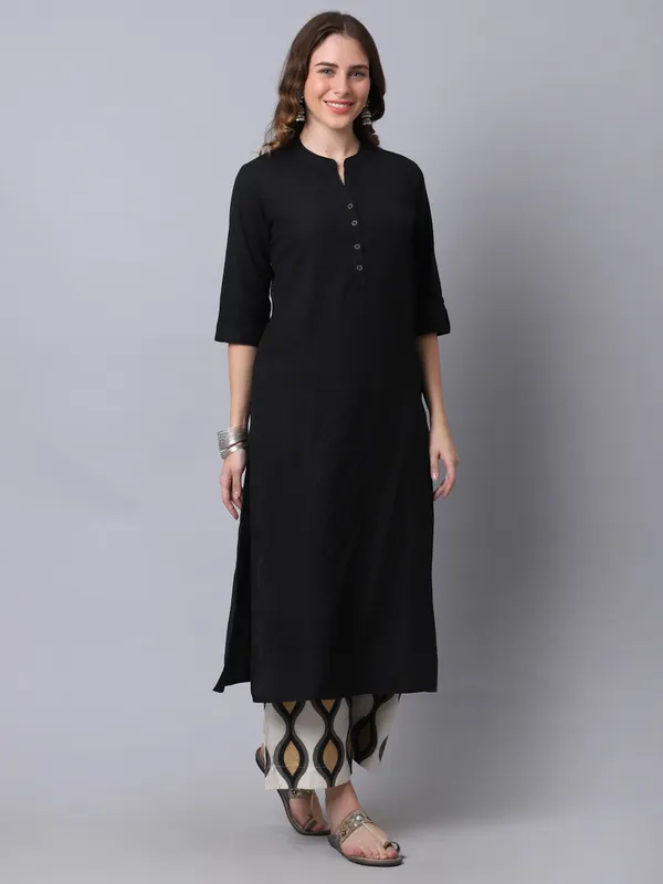 Black_Cotton_Solid_Kurta_With_Printed_Palazzo_Bottom_Set