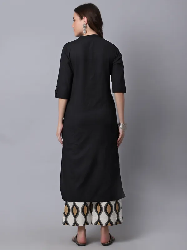 Black_Cotton_Solid_Kurta_With_Printed_Palazzo_Bottom_Set
