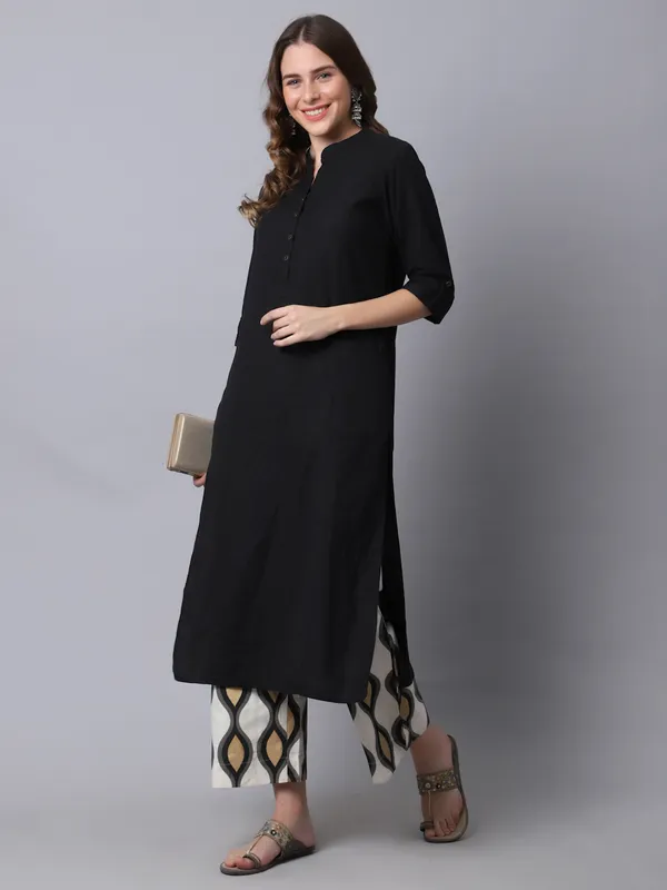 Black_Cotton_Solid_Kurta_With_Printed_Palazzo_Bottom_Set