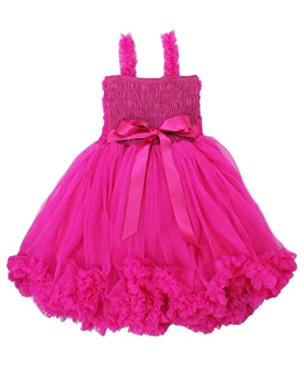 Magenta_Net_Solid_Square_Neck_Dress_For_Girls
