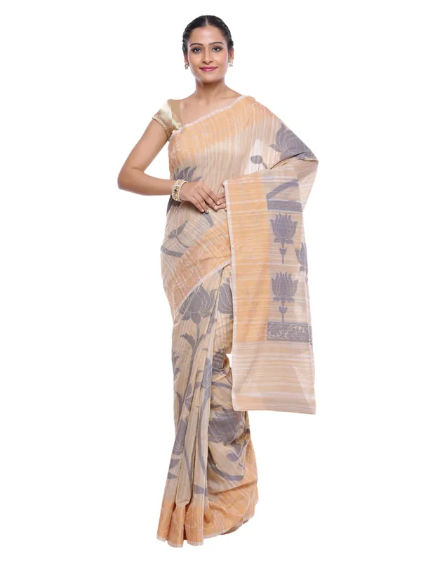 Beige_Cotton_Blend_Banarasi_Sarees_For_Women