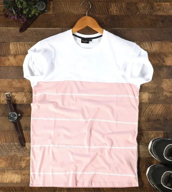 _Striped_Men_Round_Neck_White,_Pink_T-Shirt