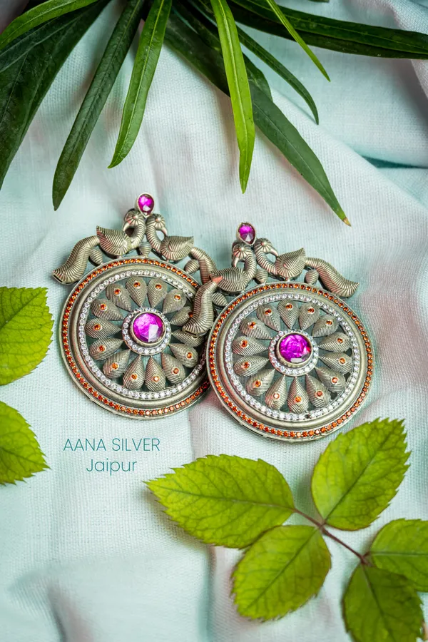925_Pure_Sterling_Silver_|_Peacock_Kundan_Earrings_|_Well_Stamped_&_Hallmarked