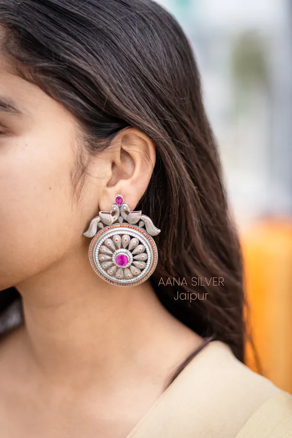 925_Pure_Sterling_Silver_|_Peacock_Kundan_Earrings_|_Well_Stamped_&_Hallmarked