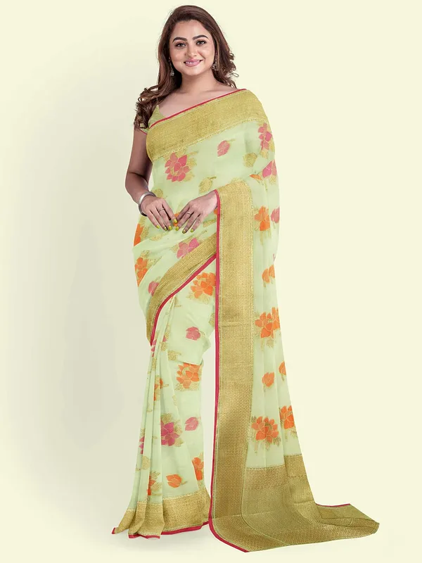 Green_Cotton_Blend_Banarasi_Sarees_For_Women