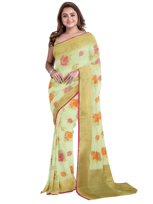 Green_Cotton_Blend_Banarasi_Sarees_For_Women