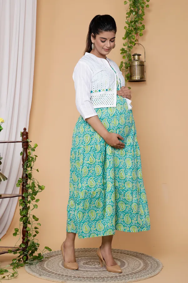 Maternity_Wear__Jaipuri_Keri_Print_Sea_Green_Anarkali_Anarkali_Kurta/Gown_With_Schiffli_Jacket