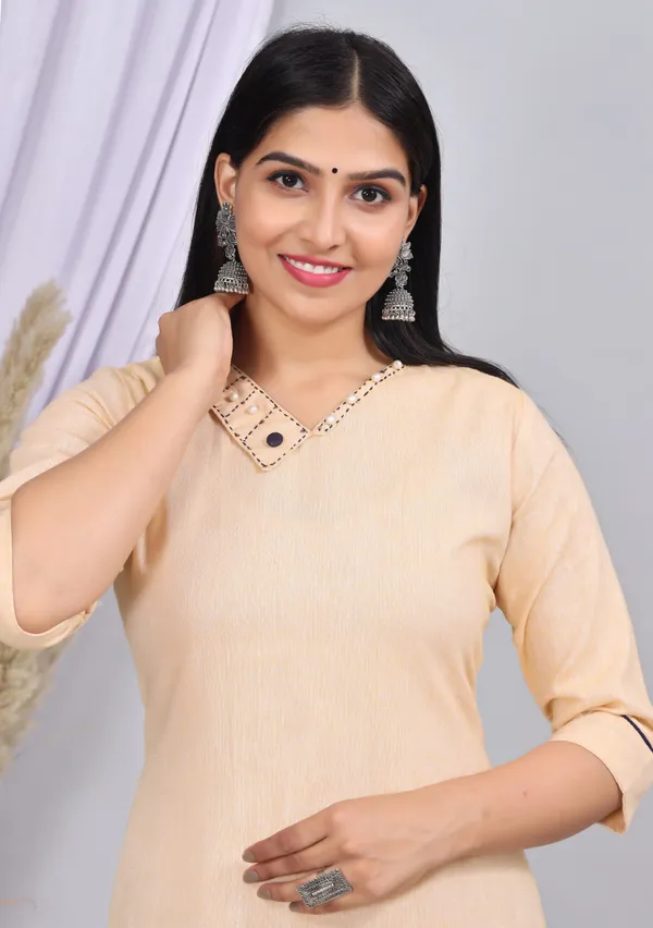 Cream_Khadi_Cotton_Printed_Casual_Wear_Kurta_And_Sharara_Set_For_Women