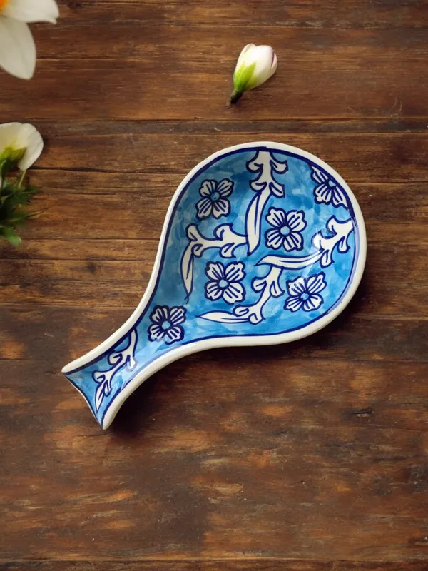 Hand-Painted_Floral_Ceramic_Spoon_Rest_-_Blue_and_White,_Size:_22_x_13_cm