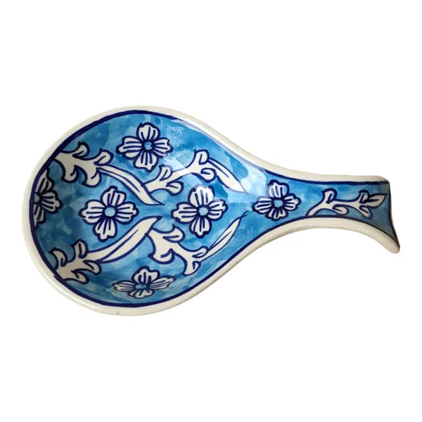 Hand-Painted_Floral_Ceramic_Spoon_Rest_-_Blue_and_White,_Size:_22_x_13_cm