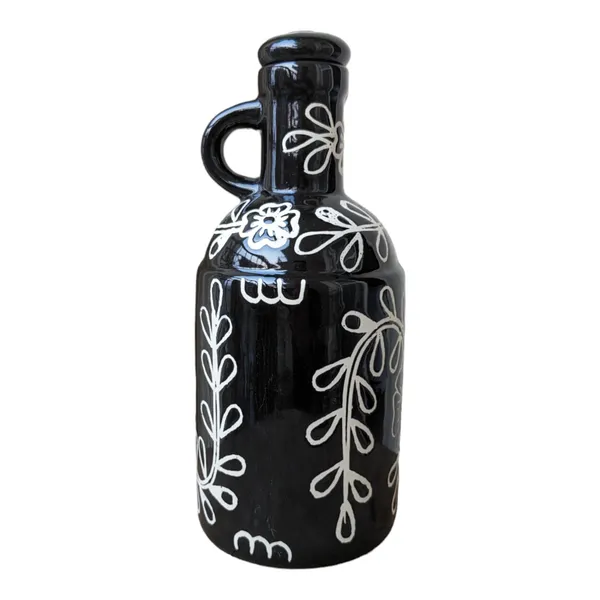 Handcrafted_Ceramic_Oil_Dispenser_with_Lid_|_Oil_Bottle_for_Kitchen,_1_Litre,_Black_Colour,_Size:_10_x25_cm