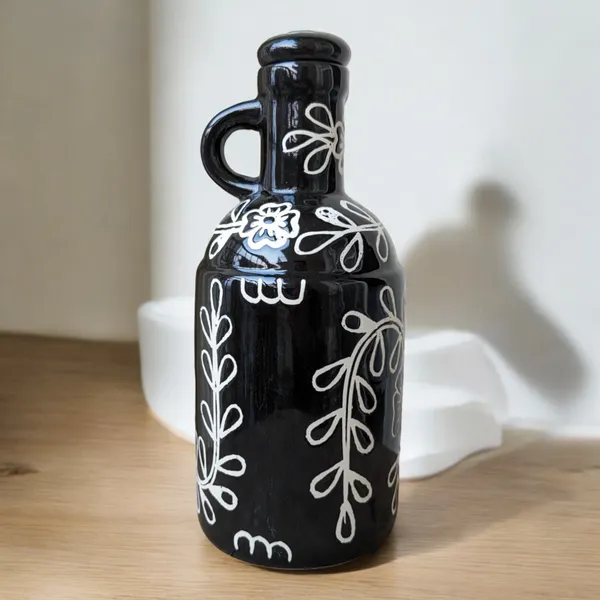 Handcrafted_Ceramic_Oil_Dispenser_with_Lid_|_Oil_Bottle_for_Kitchen,_1_Litre,_Black_Colour,_Size:_10_x25_cm