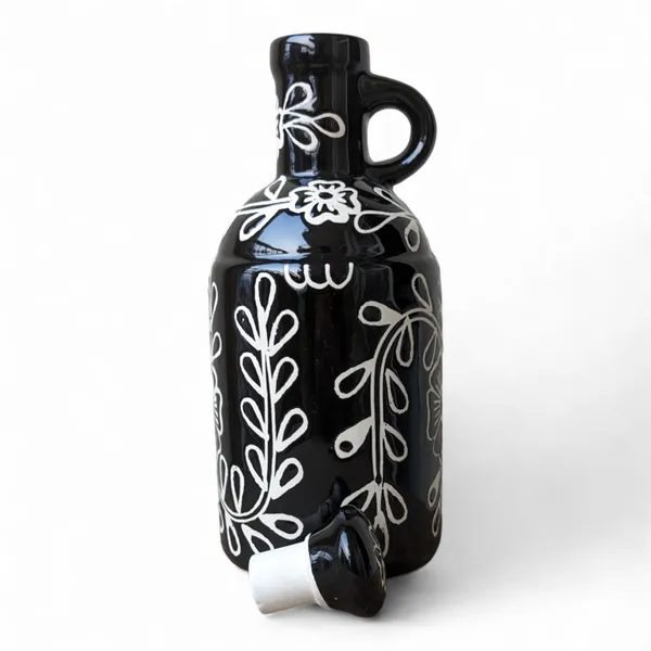 Handcrafted_Ceramic_Oil_Dispenser_with_Lid_|_Oil_Bottle_for_Kitchen,_1_Litre,_Black_Colour,_Size:_10_x25_cm