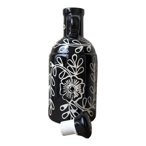 Handcrafted_Ceramic_Oil_Dispenser_with_Lid_|_Oil_Bottle_for_Kitchen,_1_Litre,_Black_Colour,_Size:_10_x25_cm