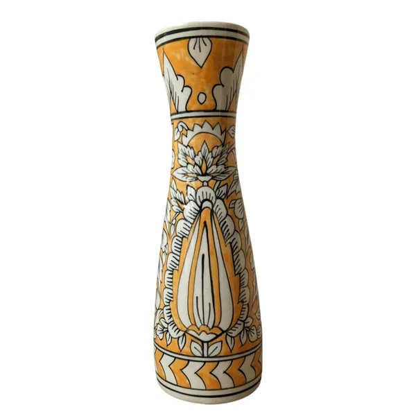 Handcrafted_Mustard_and_White_Ceramic_Vase,_Size:_10_x_32_cm
