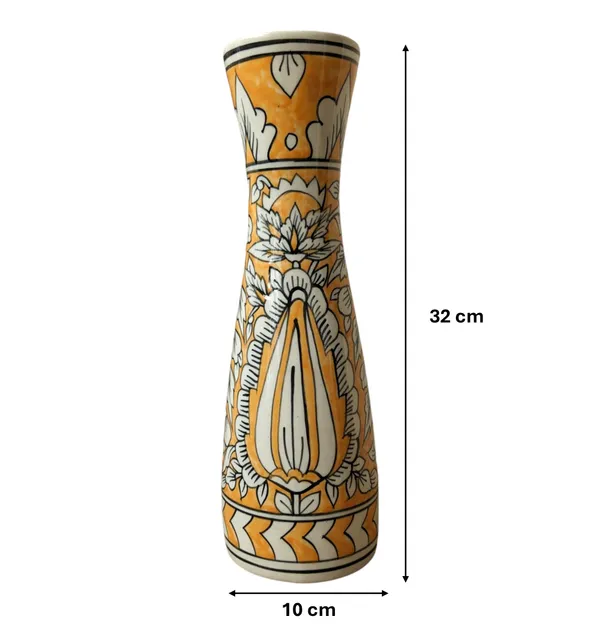 Handcrafted_Mustard_and_White_Ceramic_Vase,_Size:_10_x_32_cm