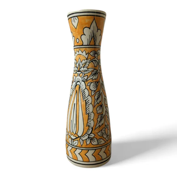 Handcrafted_Mustard_and_White_Ceramic_Vase,_Size:_10_x_32_cm