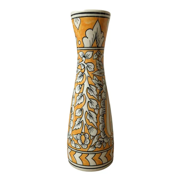 Handcrafted_Mustard_and_White_Ceramic_Vase,_Size:_10_x_32_cm