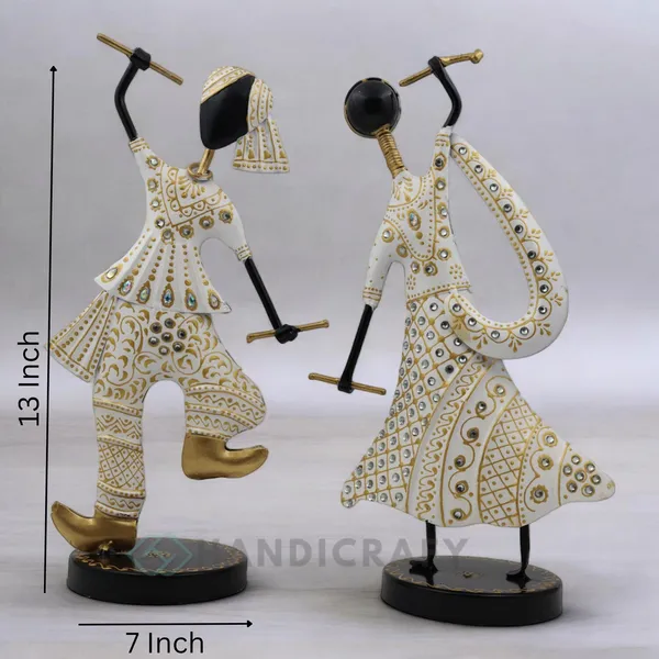 Handicrafy_Metal_White_Finish_Dandiya_Gujrati_Couple_Garba_Sculpture_Set_Of_Two
