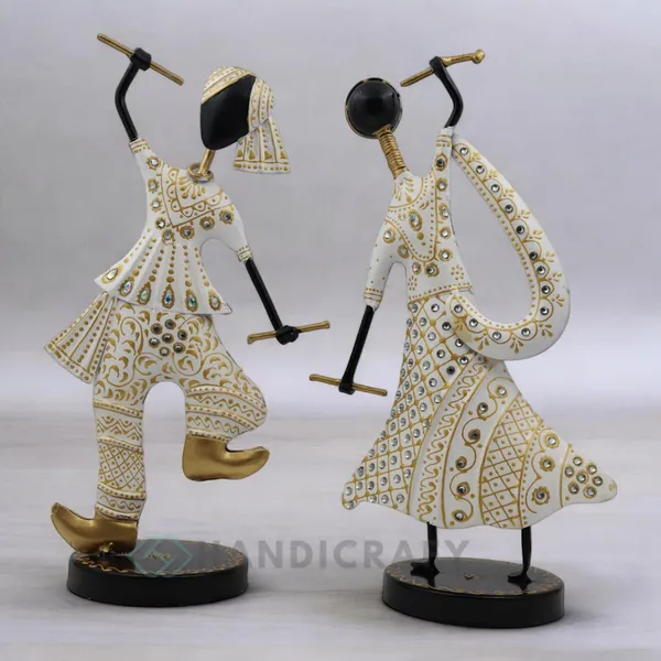Handicrafy_Metal_White_Finish_Dandiya_Gujrati_Couple_Garba_Sculpture_Set_Of_Two