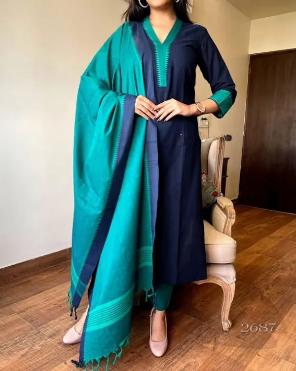 Blue_&_Green_South_Cotton_Kurta_&_Pant_with_Dupatta_Set_.