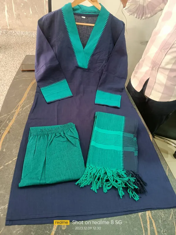 Blue_&_Green_South_Cotton_Kurta_&_Pant_with_Dupatta_Set_.