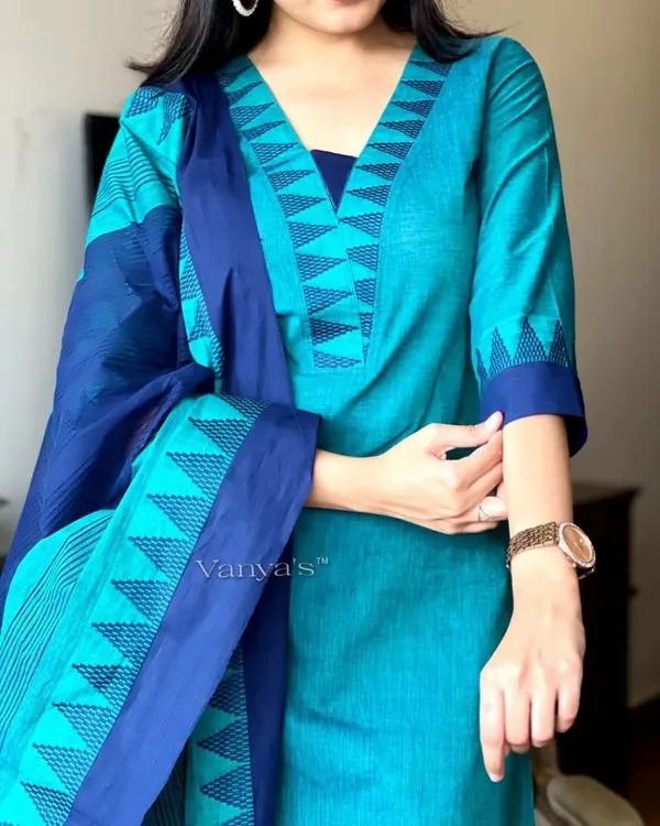 Green_&_Blue_South_Cotton_Kurta_&_Pant_with_Dupatta_Set