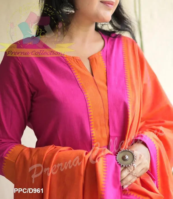 Rani_with_Orange_Handloom_South_Cotton_Kurta_and_Pant_Set_with_South_Cotton_Dupatta