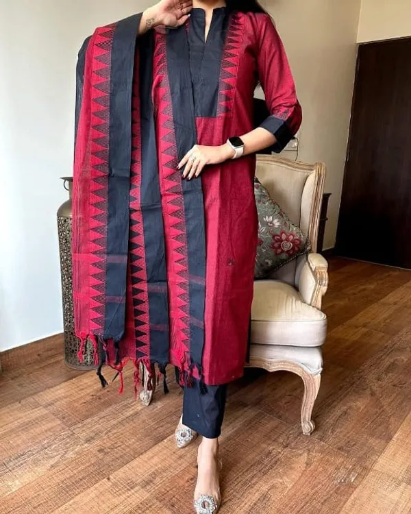 Handloom_South_Cotton_Kurta_With_Pant_&_South_Cotton_Dupatta_Set__.